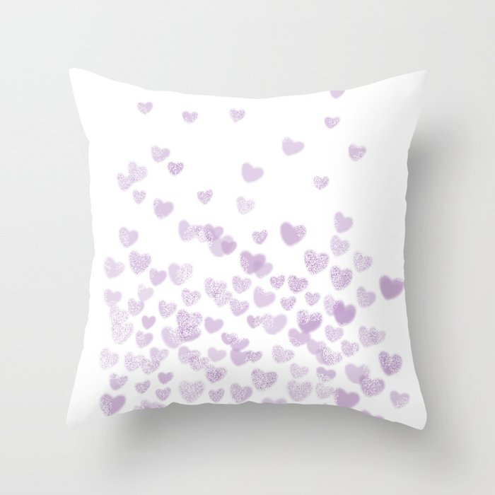 Hearts falling painted pastels purple heart pattern minimal art print nursery baby art Throw Pillow