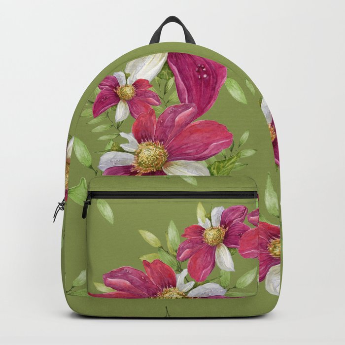 cosmos watercolor pattern on green background  Backpack