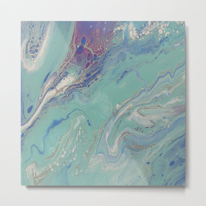 Boho Fluid Blue Abstract Acrylic Fluid Pour Painting Metal Print