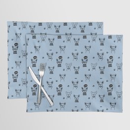 Pale Blue and Black Hand Drawn Dog Puppy Pattern Placemat
