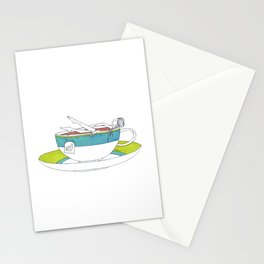Natula & Tea - woman having a hot bath in a tea cup, self care rituals, funny cartoon-style illustration Stationery Card