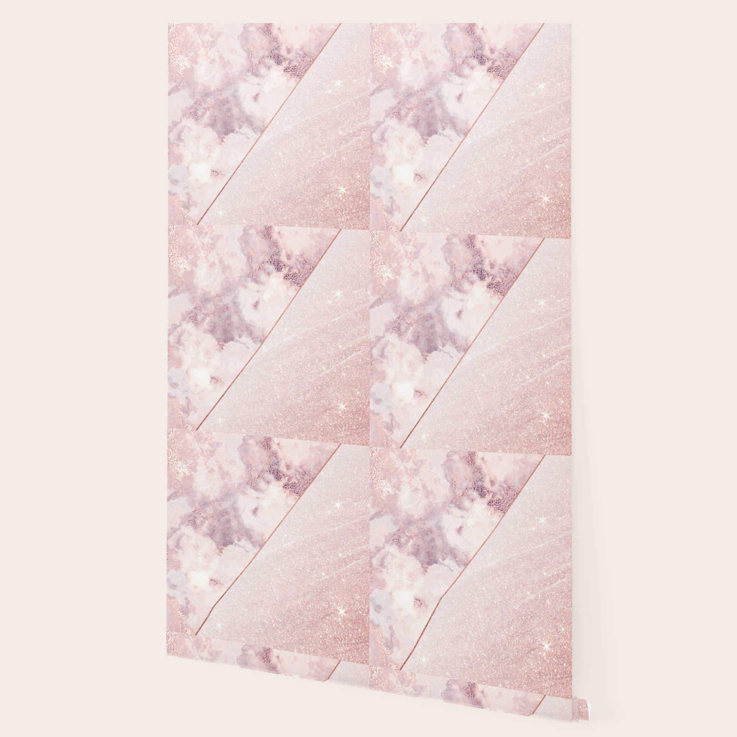 Girly Blush Pink Faux Rose Gold Marble Glitter Wallpaper