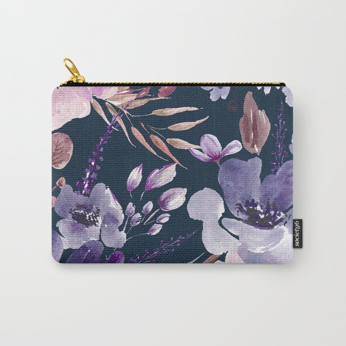 Watercolor Giant Flowers Blue Carry-All Pouch