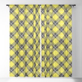 Diagonal Yellow and Black Flannel-Plaid Pattern Sheer Curtain