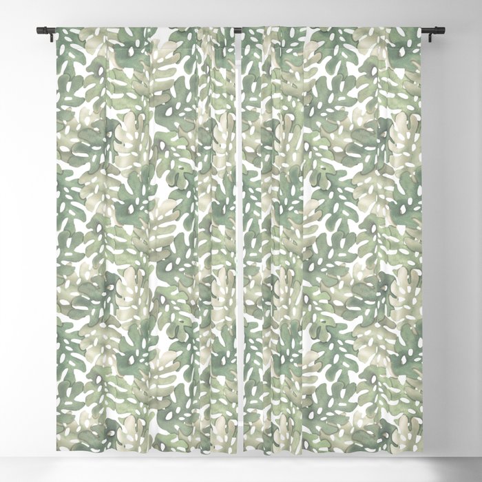 Muted Monstera 02 Blackout Curtain