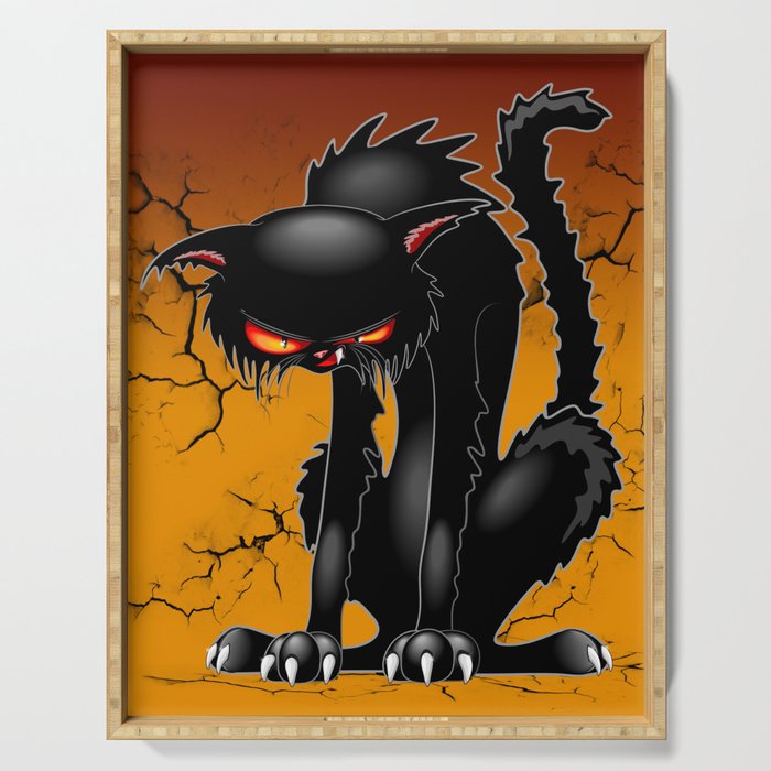Black Cat Evil Angry Funny Character Serving Tray