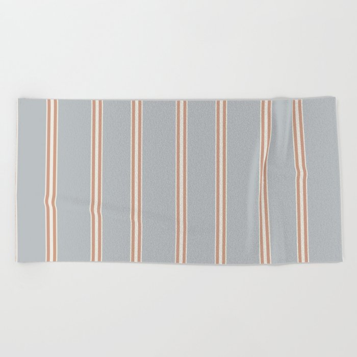 Stripes - Thick + Thin lines - Aleutian Blue, Rose Tan + White Beach Towel