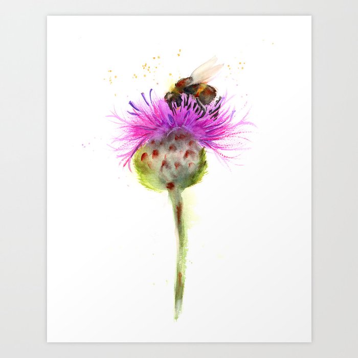 Honey bee and clover Art Print