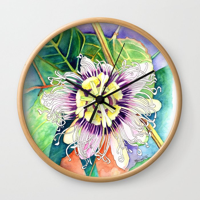 Passiflora edulis f. flavicarpa – Liliko'i, Water Color Wall Clock