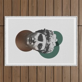 Minimalistic Statue Poster with Green Circle Art Print Outdoor Rug