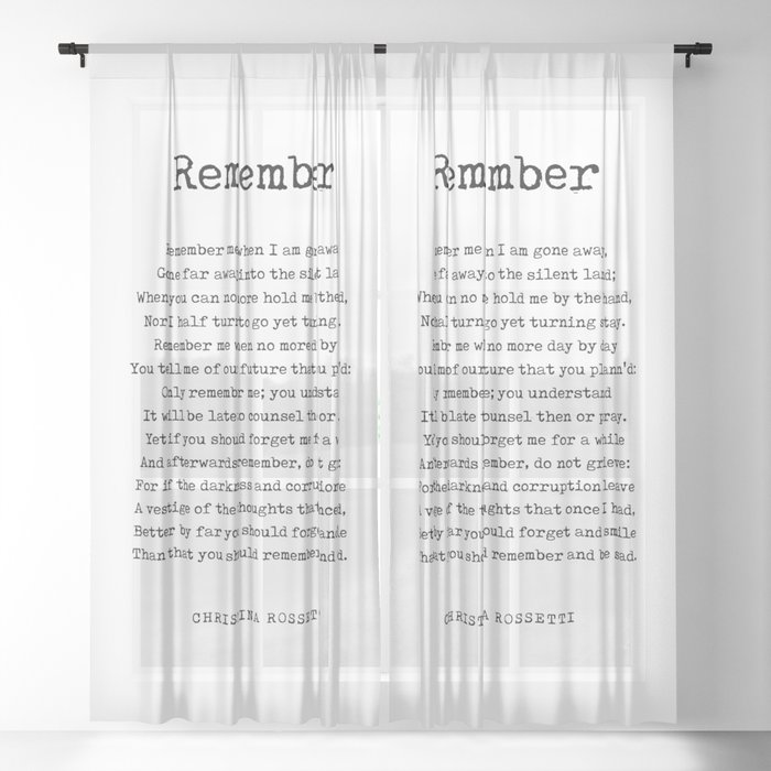 Remember - Christina Rossetti Poem - Literature - Typewriter Print 1 Sheer Curtain