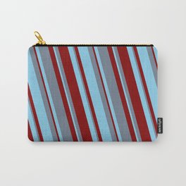 [ Thumbnail: Slate Gray, Sky Blue & Maroon Colored Lined/Striped Pattern Carry-All Pouch ]