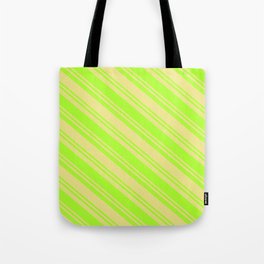 [ Thumbnail: Light Green and Tan Colored Striped/Lined Pattern Tote Bag ]