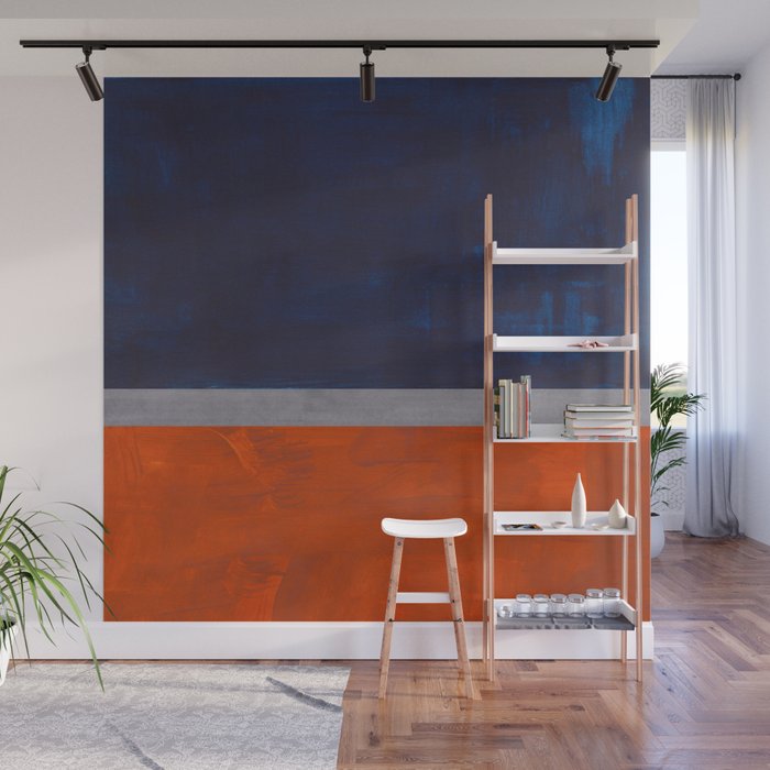 Navy and Orange Wall Art Color Block Art 