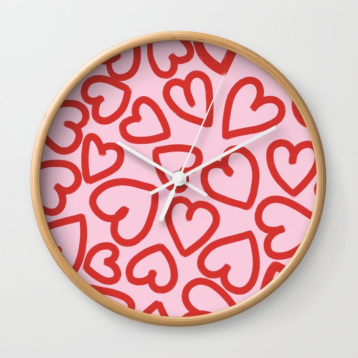 Valentines Hearts Pattern Wall Clock