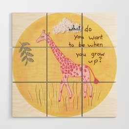 Pink Giraffe Embroidery - "What Do You Want to Be When You Grow Up?" Wood Wall Art