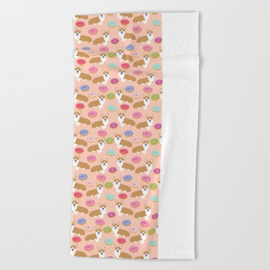Corgi donuts cute junk food welsh corgi puppy gifts for dog person pet portrait must have dog art Beach Towel