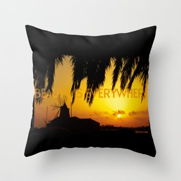 Summer sunset over the salt flats with windmill, Marsala, Sicily, Italy "Beauty Is Everywhere" quote Throw Pillow