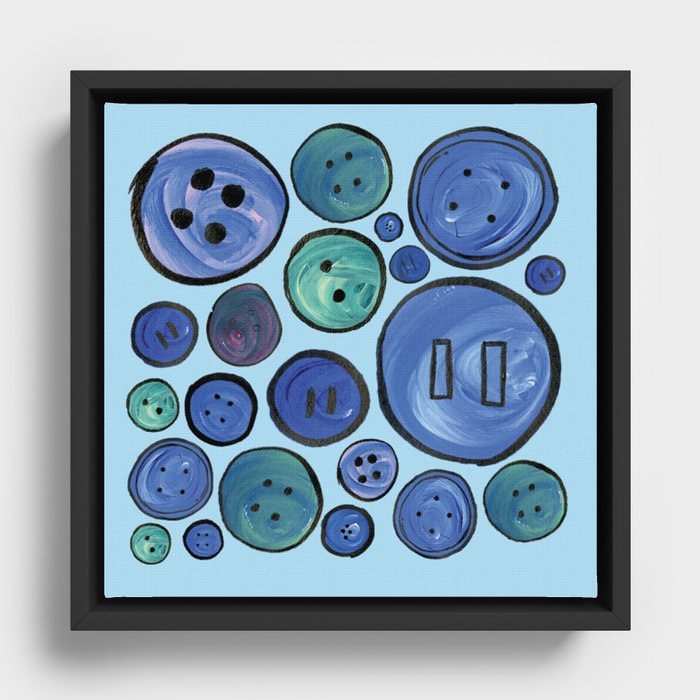 Blue Buttons Framed Canvas