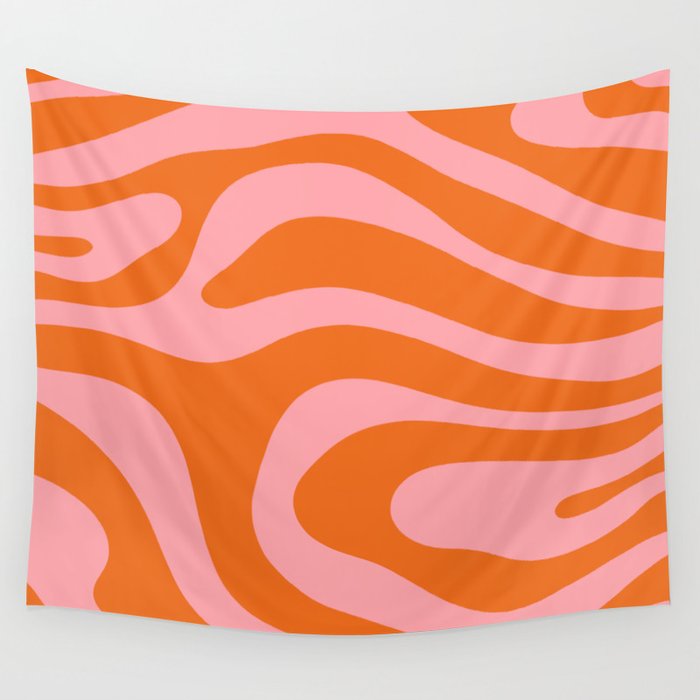 Abstract Retro 70s Orange Pink Wall Tapestry