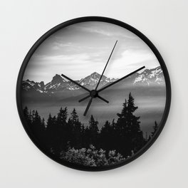 Morning in the Mountains Black and White Wall Clock