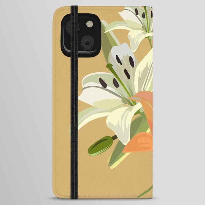 Lily - Floral Bouquet Art Design on Orange iPhone Wallet Case