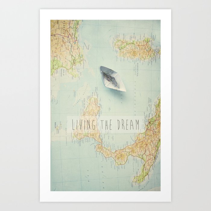 World Map - Wanderlust - Origami Boat - Pastel - Dream Quote - Europe - Italy Travel Photography Art Print