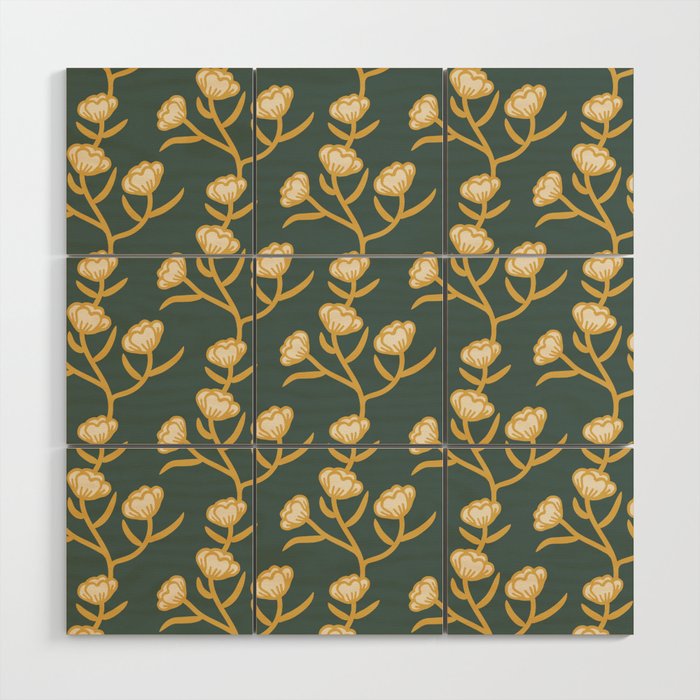 Modern Floral Camellia Vine Pattern All Green Fantasy Wood Wall Art