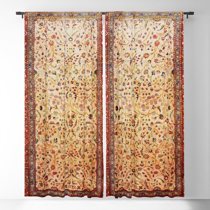 Antique Persian Rug Print With Gold Field Blackout Curtain
