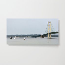 Sailboats and Bridge Metal Print | Sport, Texture, Boats, Bridge, Artistic, Water, Sail, Color, Riverstonegallery, Mackinaw 