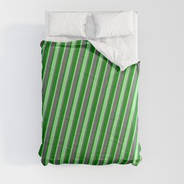 [ Thumbnail: Green, Light Green & Dim Gray Colored Stripes/Lines Pattern Comforter ]