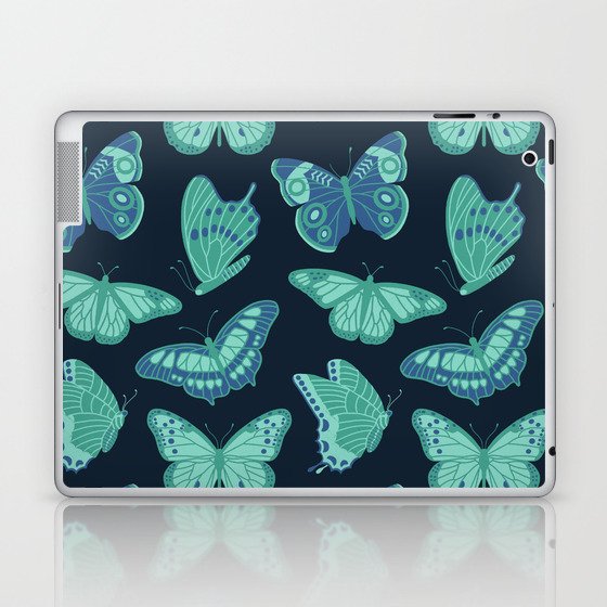 Texas Butterflies – Green and Blue on Navy Pattern Laptop & iPad Skin