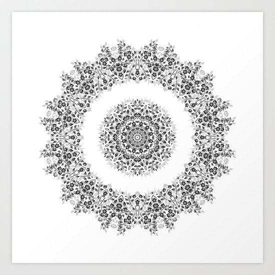 Black And White Floral Mandala Art Print