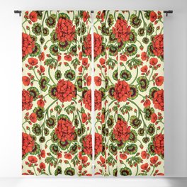 Red Geraniums -  Vintage-Inspired Floral Pattern For Spring Blackout Curtain