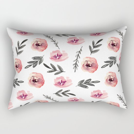Pink flowers and black branches. Watercolor Rectangular Pillow