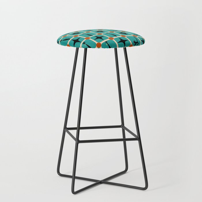 Mid-Century Modern Checkered Tiles Cats and Starburst Bar Stool