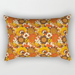 Retro 70s Flower Power, Floral, Orange Brown Yellow Psychedelic Pattern Rectangular Pillow