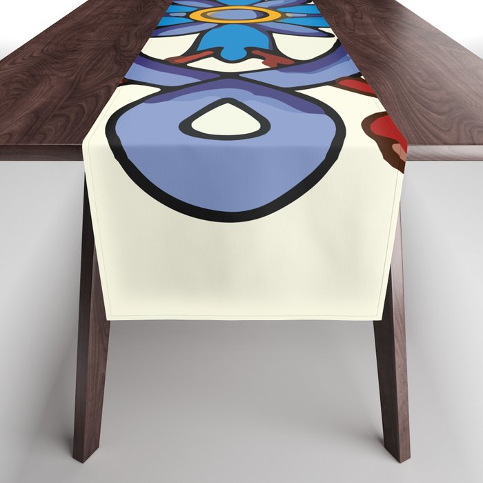 Elegant decorative talavera tile vintage blue flower interior design Table Runner