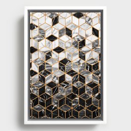 Marble Cubes - Black and White Framed Canvas