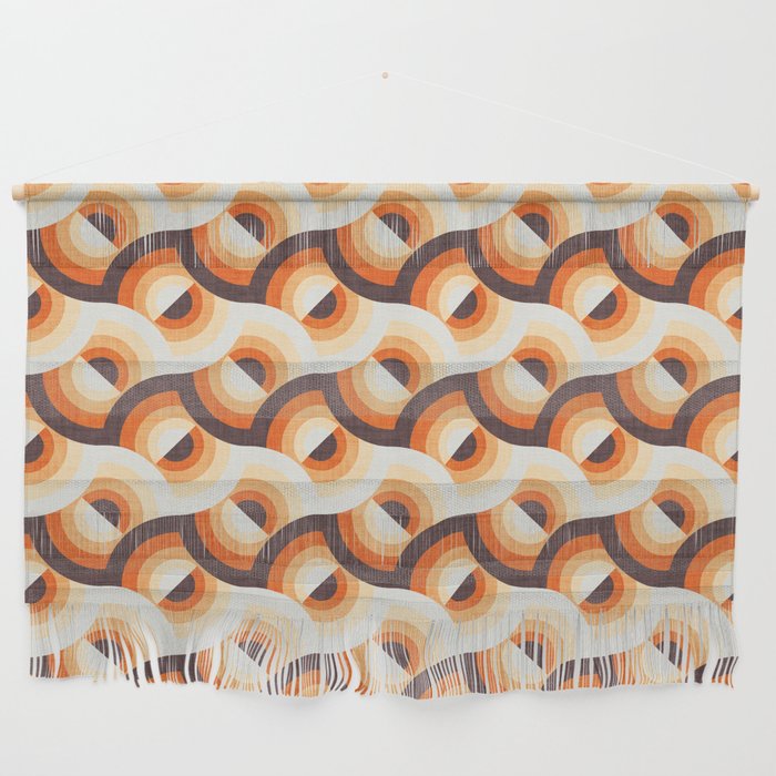 Here comes the sun // brown and orange gradient 70s inspirational groovy geometric suns Wall Hanging