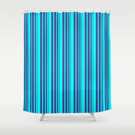 [ Thumbnail: Aqua & Dark Slate Blue Colored Striped Pattern Shower Curtain ]