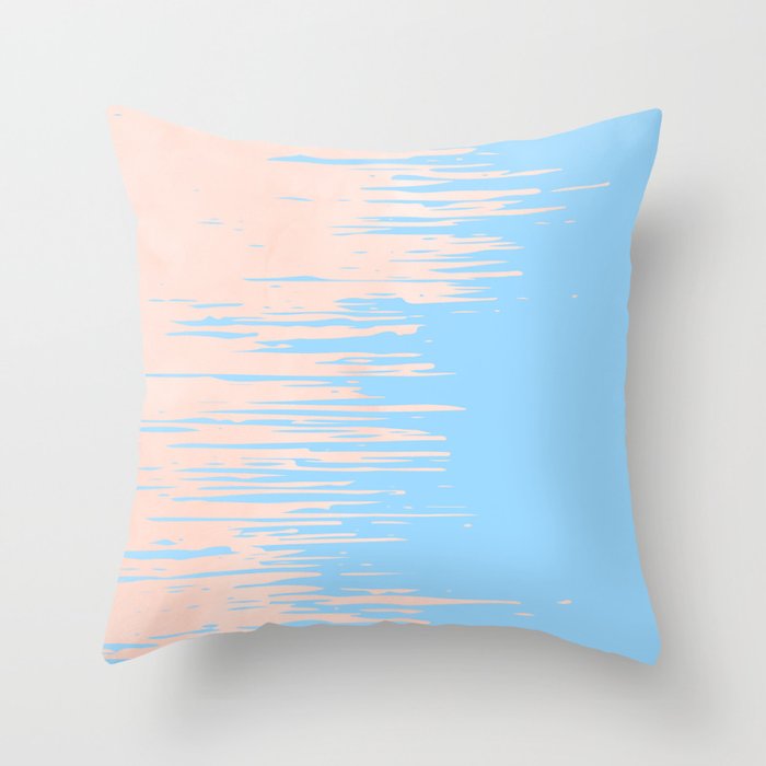 Carefree - Sweet Peach Coral Pink on Blue Raspberry Throw Pillow