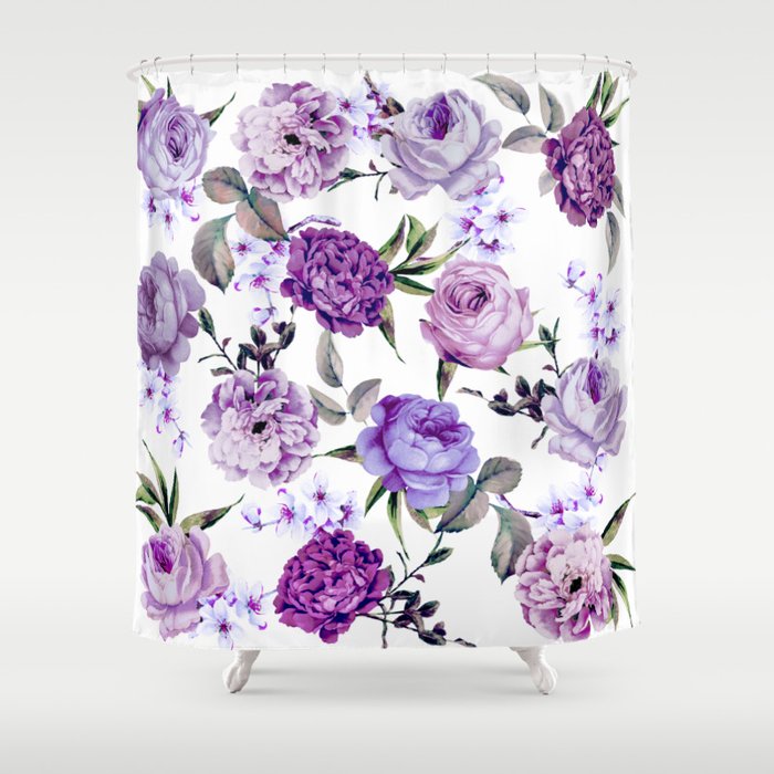 Elegant Girly Violet Lilac Purple Flowers Shower Curtain By