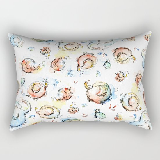 Elephants Pattern Watercolor Whimsical Animals Rectangular Pillow