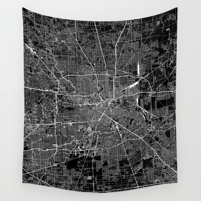 Houston Black Map Wall Tapestry
