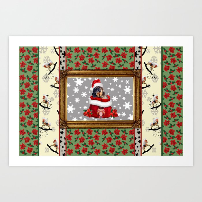 Baroque Frame Dachshund Dog Nutcracker Bag - Christmas Passionate Flower pattern Art Print