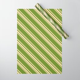 [ Thumbnail: Tan and Green Colored Striped/Lined Pattern Wrapping Paper ]