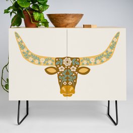 Floral Longhorn - Yellow and Blue Credenza