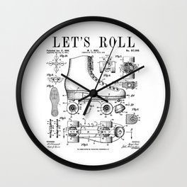 Let's Roll Roller Derby Skating Skater Skate Vintage Patent Wall Clock