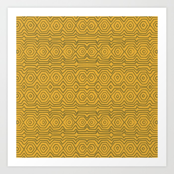 Tribal mudcloth olive line pattern Art Print